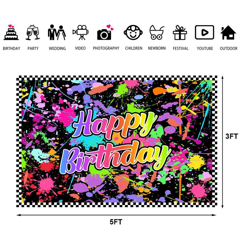 Lofaris Neno Glow in The Dark Birthday Party Photography Backdrops Colorful Graffiti Splash Paint Background Slime Happy Birthday Black Light Sleppover Party Banner Decor for Kids Birthday Supplies - Image 4